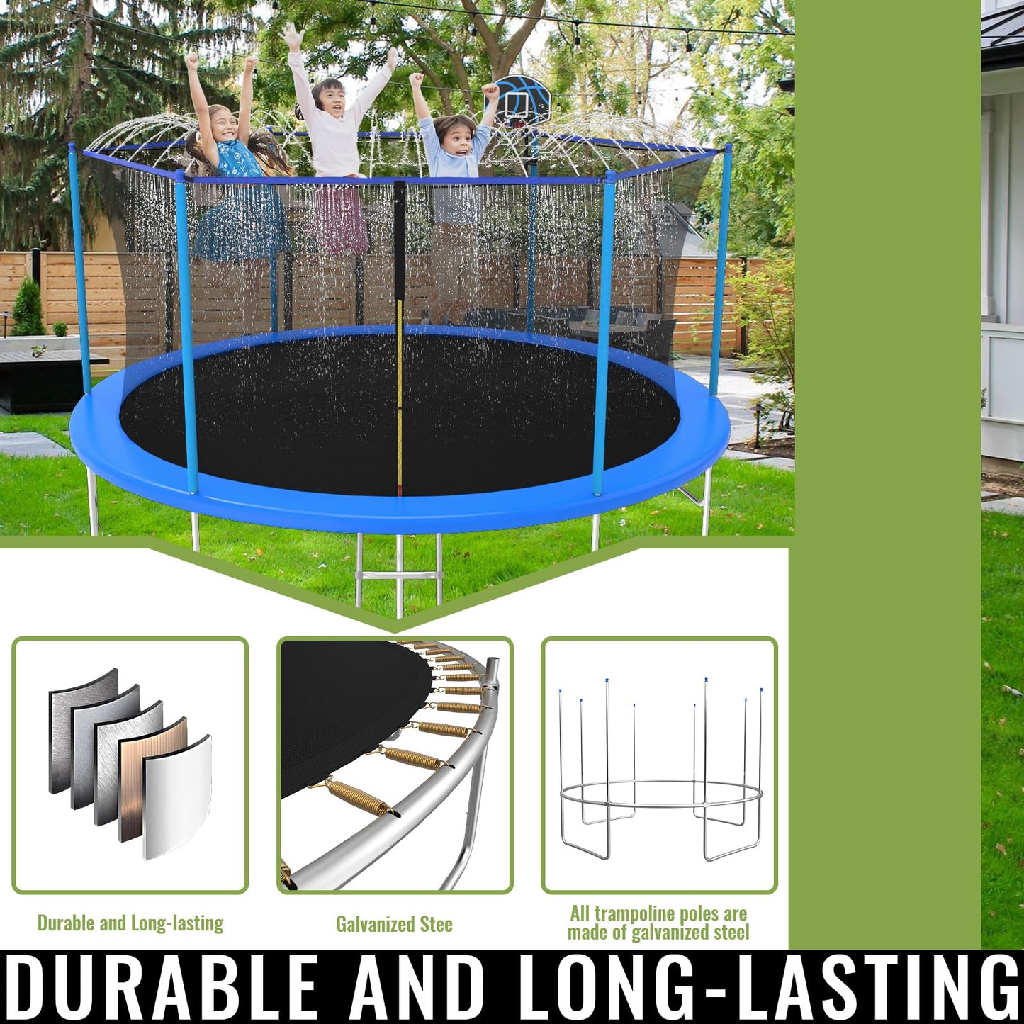 Trampoline with Basketball Hoop & Sprinkler