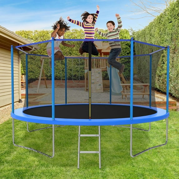 Fashionsport Outfitters 14FT Trampoline for Kids and Adults - Outdoor Trampoline with Safety Net - Anti Rust - Blue