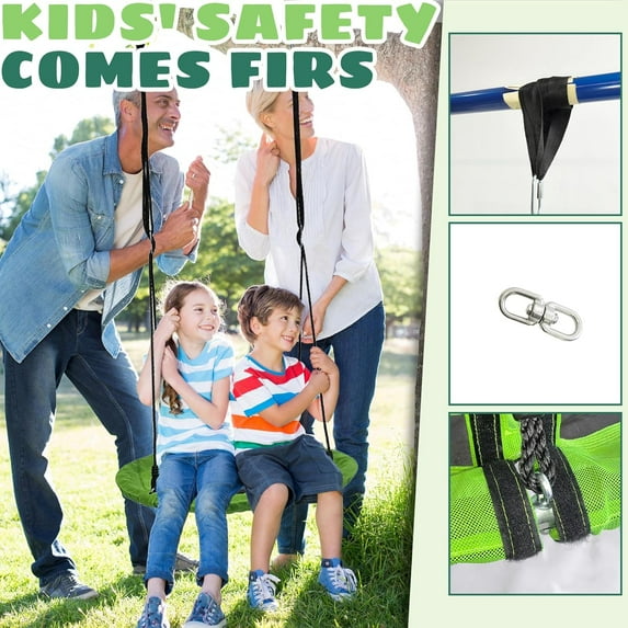 38 Inch Saucer Tree Swing for Kids - Outdoor Round Swing with Adjustable Straps 200LBS Weight Capacity, Green