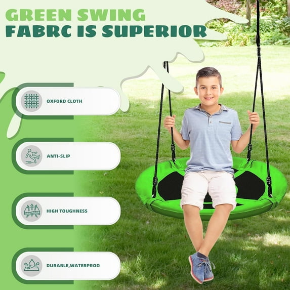 38 Inch Saucer Tree Swing for Kids - Outdoor Round Swing with Adjustable Straps 200LBS Weight Capacity, Green