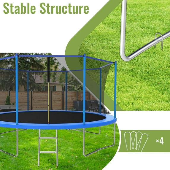 Fashionsport Outfitters 14FT Trampoline for Kids and Adults - Outdoor Trampoline with Safety Net - Anti Rust - Blue