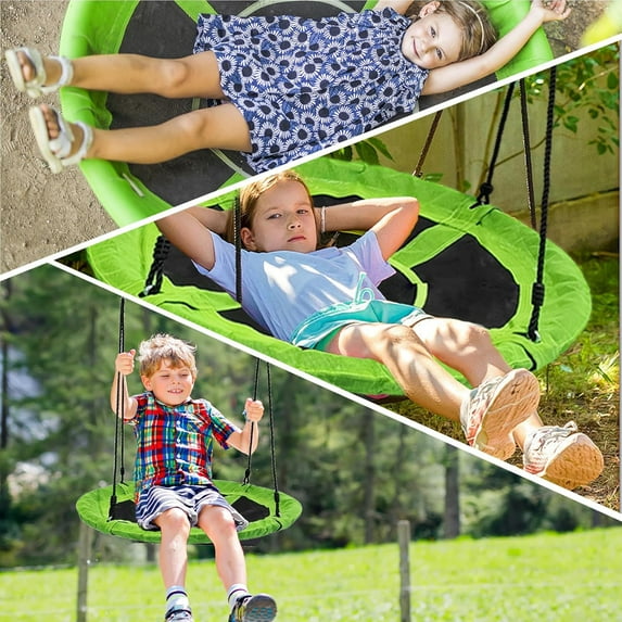 38 Inch Saucer Tree Swing for Kids - Outdoor Round Swing with Adjustable Straps 200LBS Weight Capacity, Green