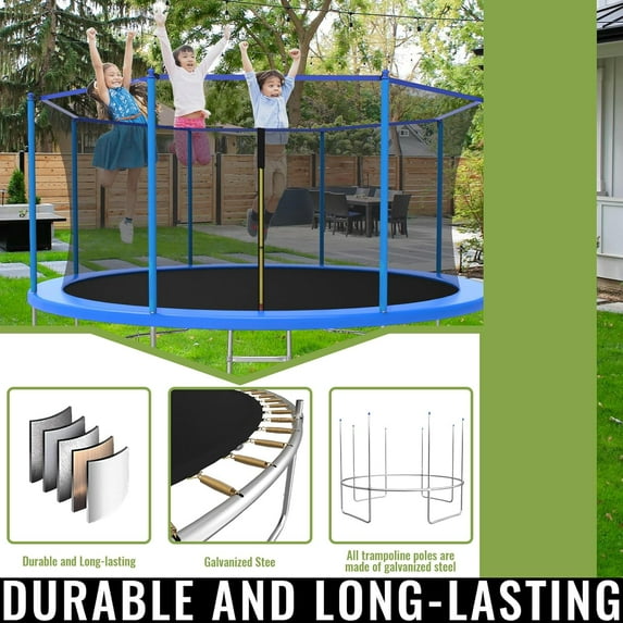 Fashionsport Outfitters 14FT Trampoline for Kids and Adults - Outdoor Trampoline with Safety Net - Anti Rust - Blue