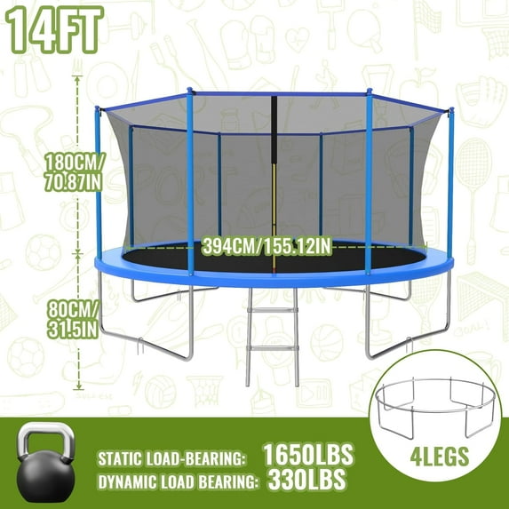 Fashionsport Outfitters 14FT Trampoline for Kids and Adults - Outdoor Trampoline with Safety Net - Anti Rust - Blue