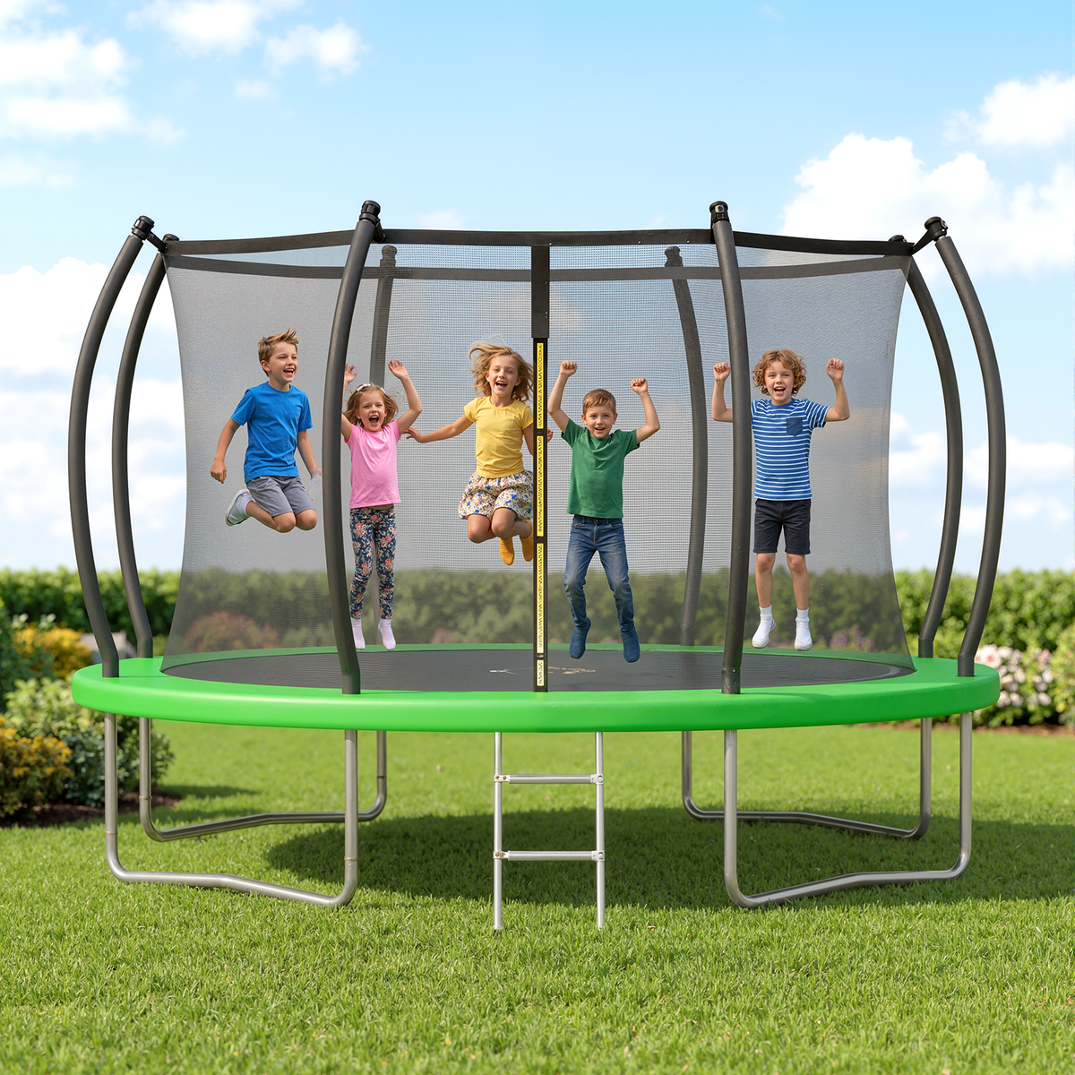 Outdoor Trampoline,Fashionsport Outfitters 8FT/10FT/12FT/14FT Round Jumping Trampoline with Enclosure Net and Ladder,Recreational Backyard Trampolines Anti-Rust for Kids Birthday Gift