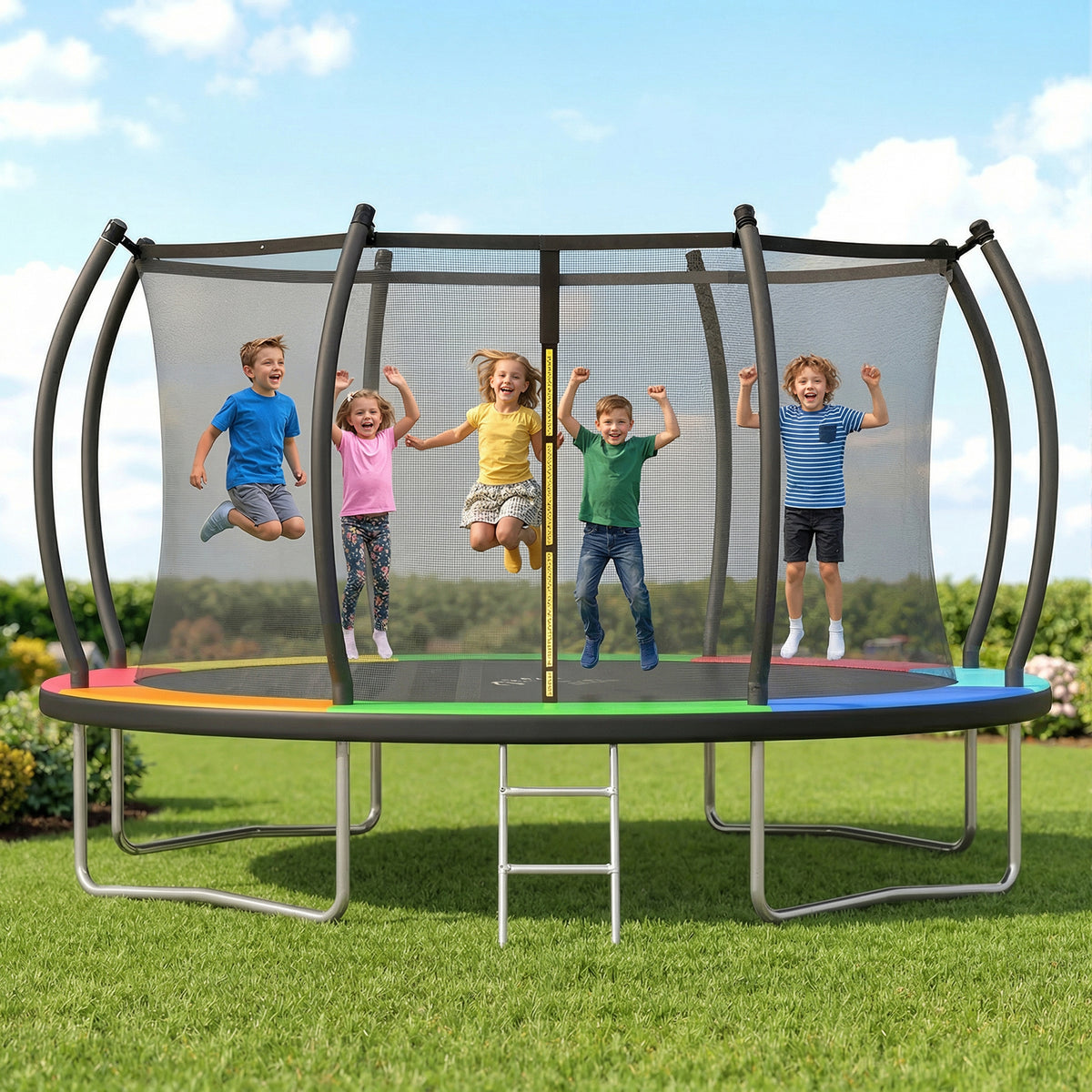 Outdoor Trampoline,Fashionsport Outfitters 8FT/10FT/12FT/14FT Round Jumping Trampoline with Enclosure Net and Ladder,Recreational Backyard Trampolines Anti-Rust for Kids Birthday Gift