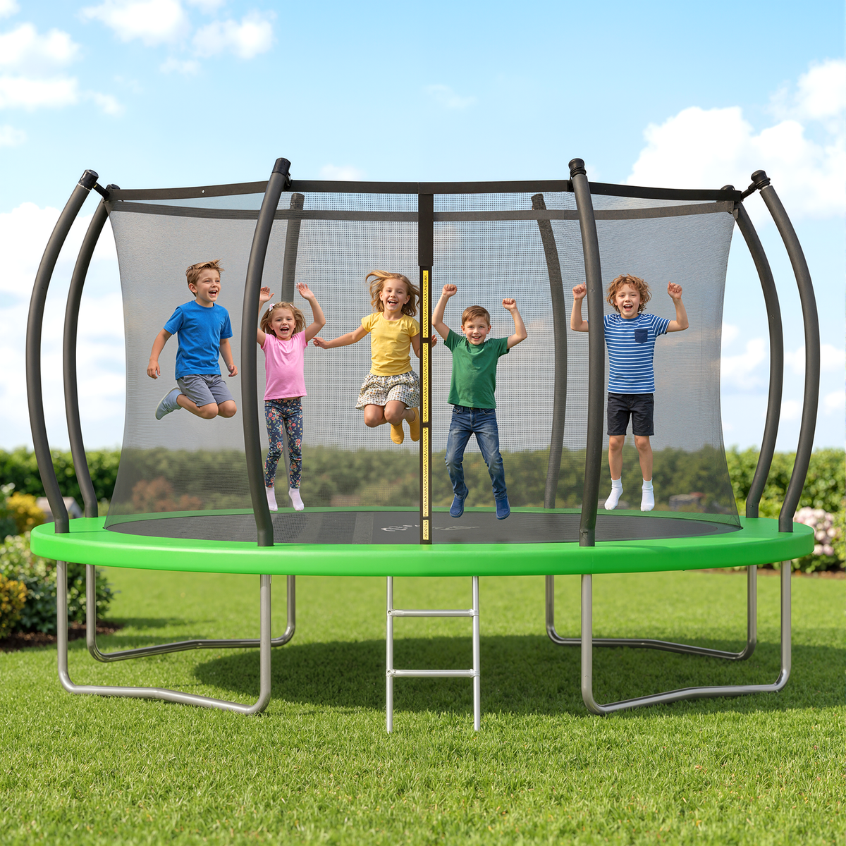 Outdoor Trampoline,Fashionsport Outfitters 8FT/10FT/12FT/14FT Round Jumping Trampoline with Enclosure Net and Ladder,Recreational Backyard Trampolines Anti-Rust for Kids Birthday Gift