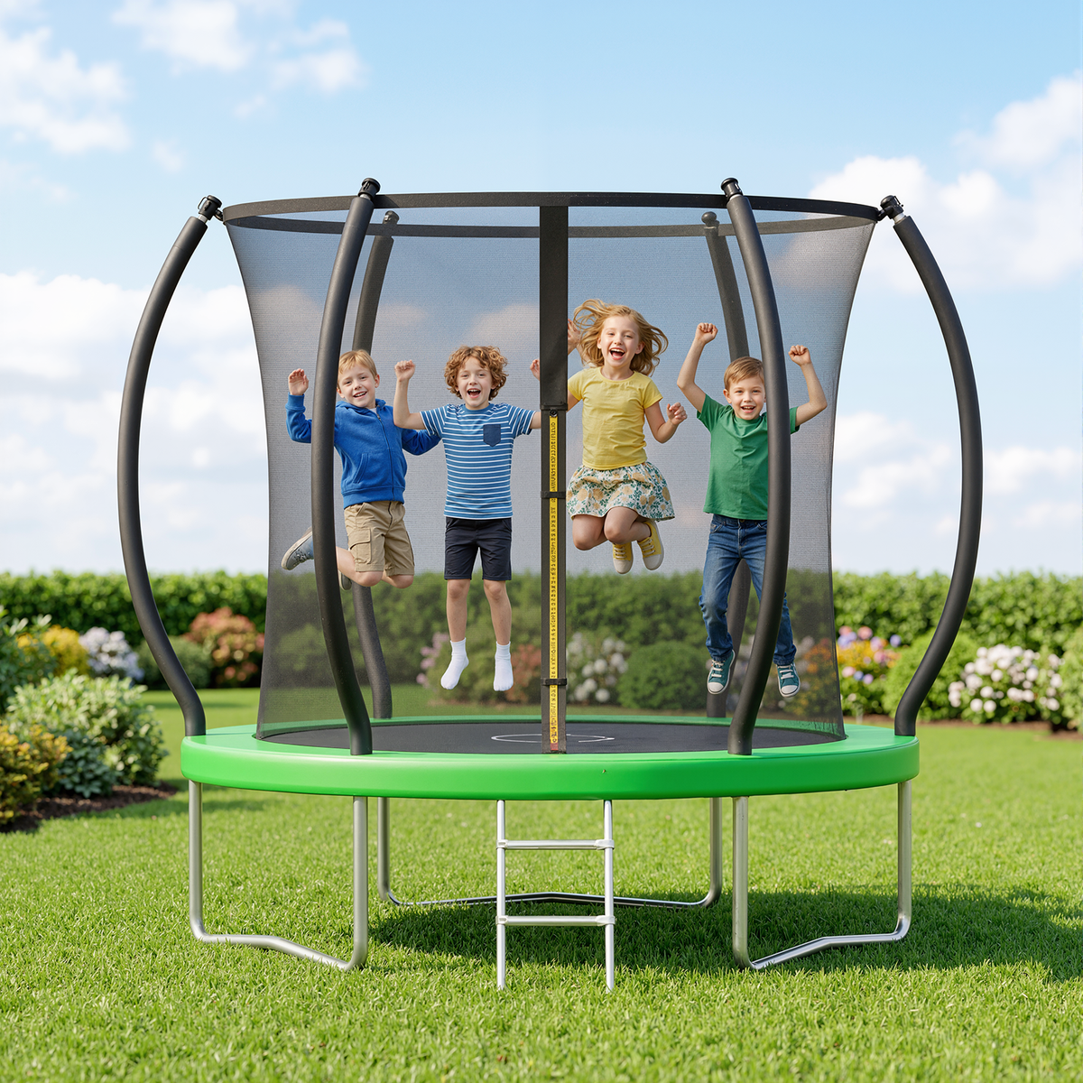 Outdoor Trampoline,Fashionsport Outfitters 8FT/10FT/12FT/14FT Round Jumping Trampoline with Enclosure Net and Ladder,Recreational Backyard Trampolines Anti-Rust for Kids Birthday Gift