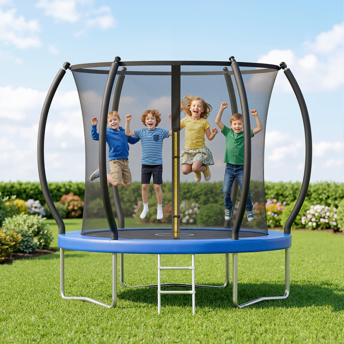 Outdoor Trampoline,Fashionsport Outfitters 8FT/10FT/12FT/14FT Round Jumping Trampoline with Enclosure Net and Ladder,Recreational Backyard Trampolines Anti-Rust for Kids Birthday Gift