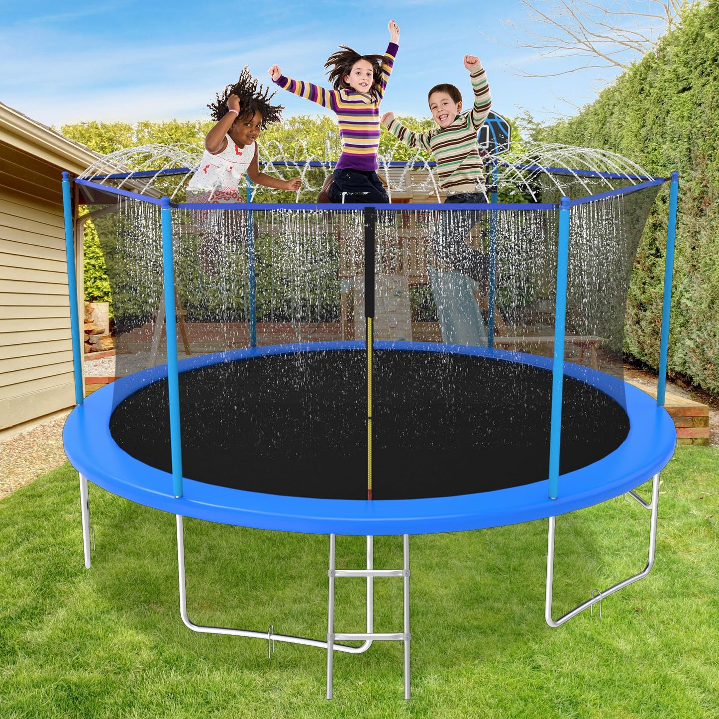Trampoline with Basketball Hoop & Sprinkler