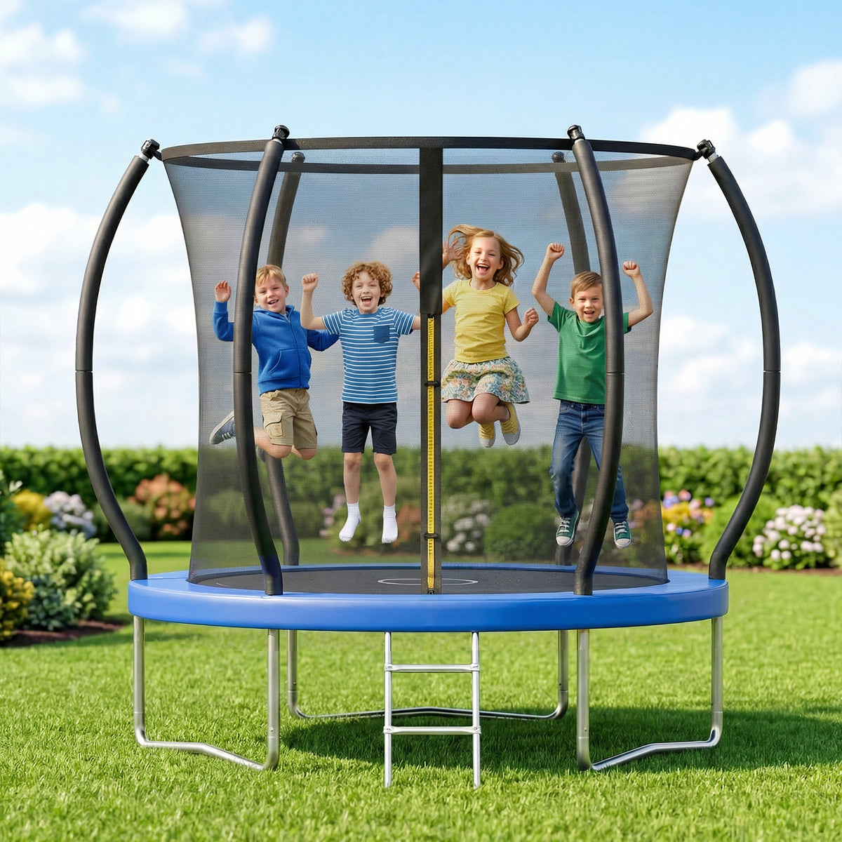 Outdoor Trampoline,Fashionsport Outfitters 8FT/10FT/12FT/14FT Round Jumping Trampoline with Enclosure Net and Ladder,Recreational Backyard Trampolines Anti-Rust for Kids Birthday Gift