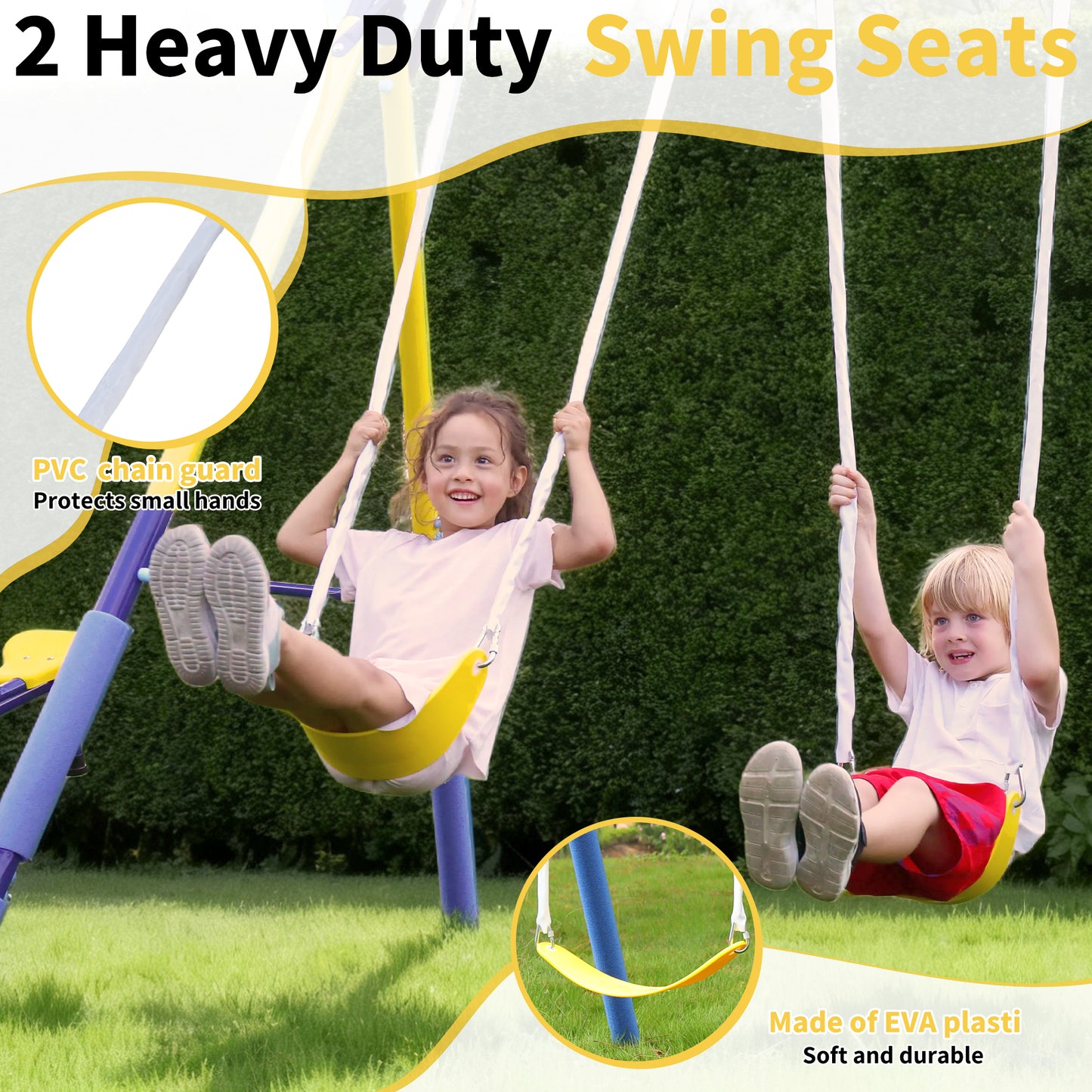 5-in-1 Swing Set,Metal Swing Sets for Backyard,Heavy-Duty Outdoor Kids Playsets for Playground,Outside Play Toys with Bonus Trapeze Bar Ring Great for Aged 3-12
