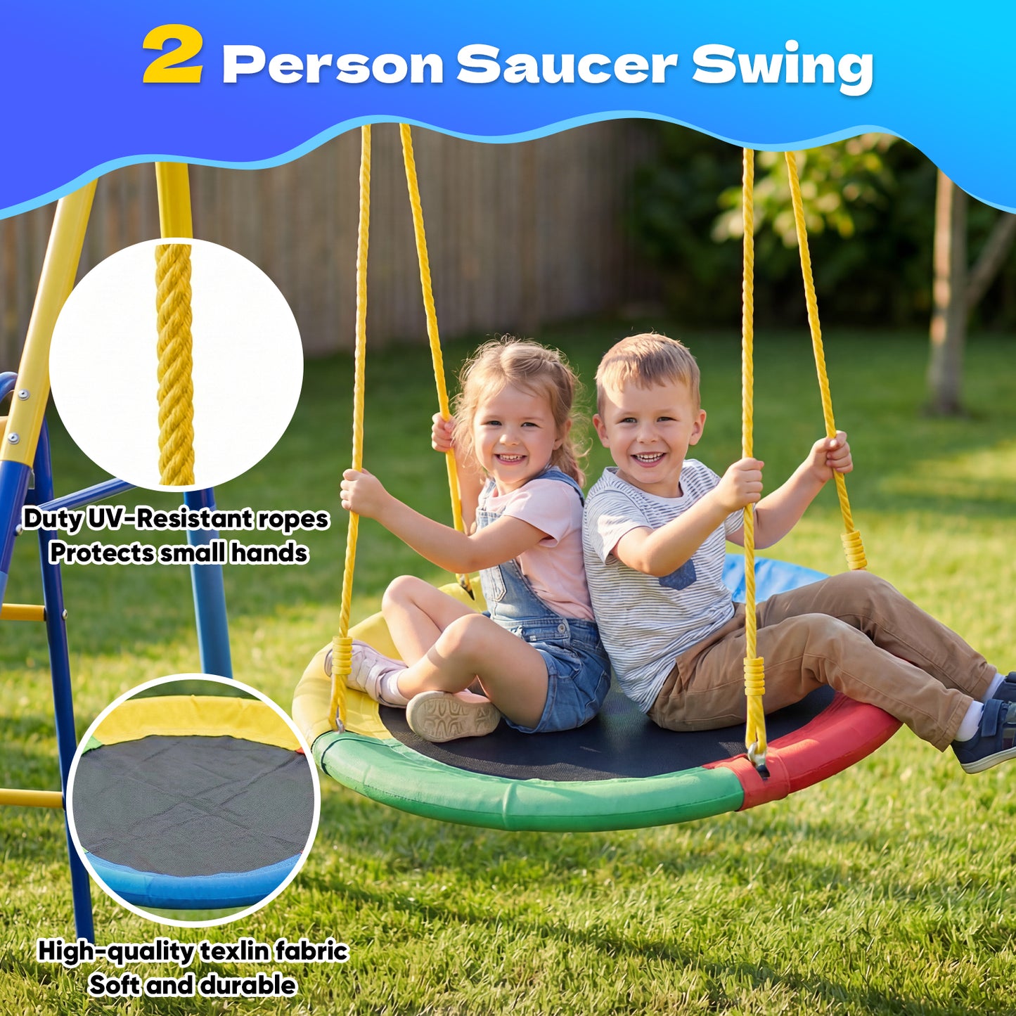 Metal Swing Sets for Backyard,Fashionsport Outfitters Heavy-Duty Outdoor Swing sets for Playground,Outside Toys with Saucer Swing,Glider,Wave Slide,Belt Swing ,Basketball Hoop for 7 Kids Aged 3-12