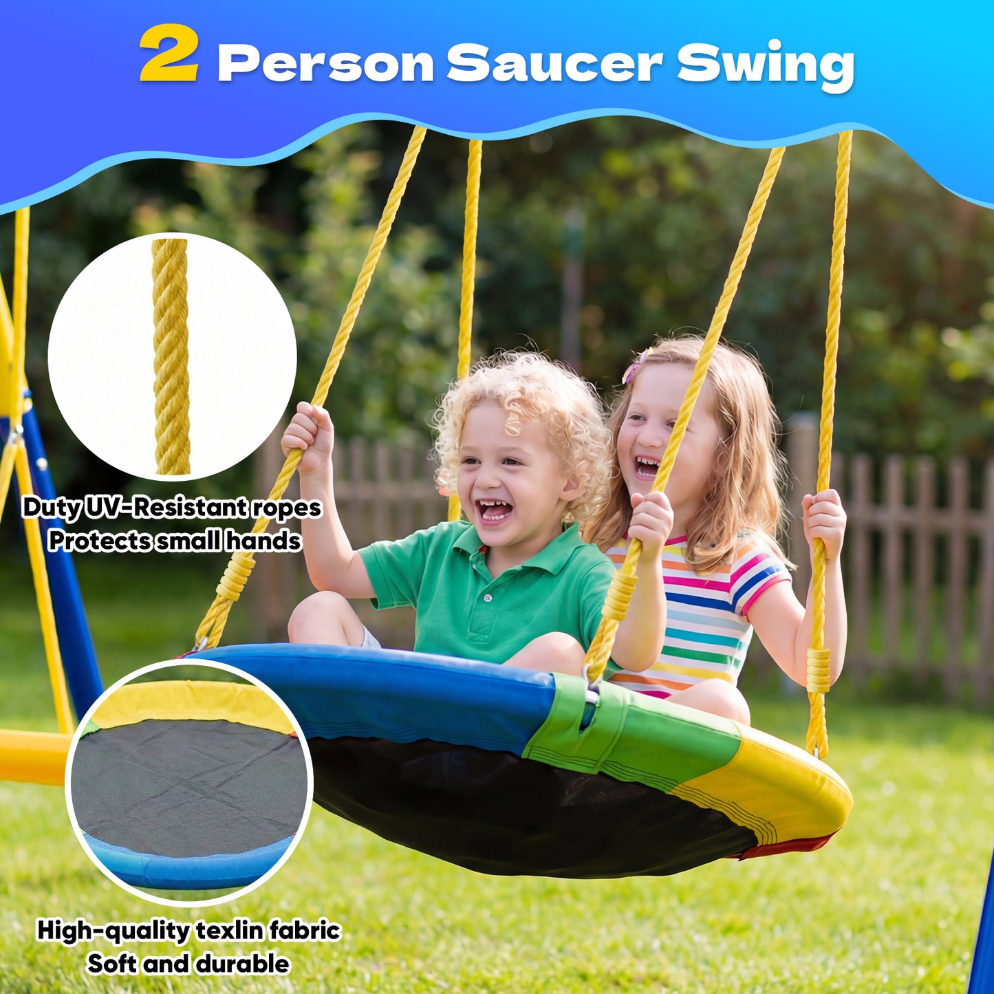 Metal Swing Sets for Backyard,Fashionsport Outfitters Heavy-Duty Outdoor Kids Swing sets for Playground,Outside Toys with Saucer Swing,Glider,Wave Slide,Belt Swing ,Trapeze Bar Swing for Aged 3-12