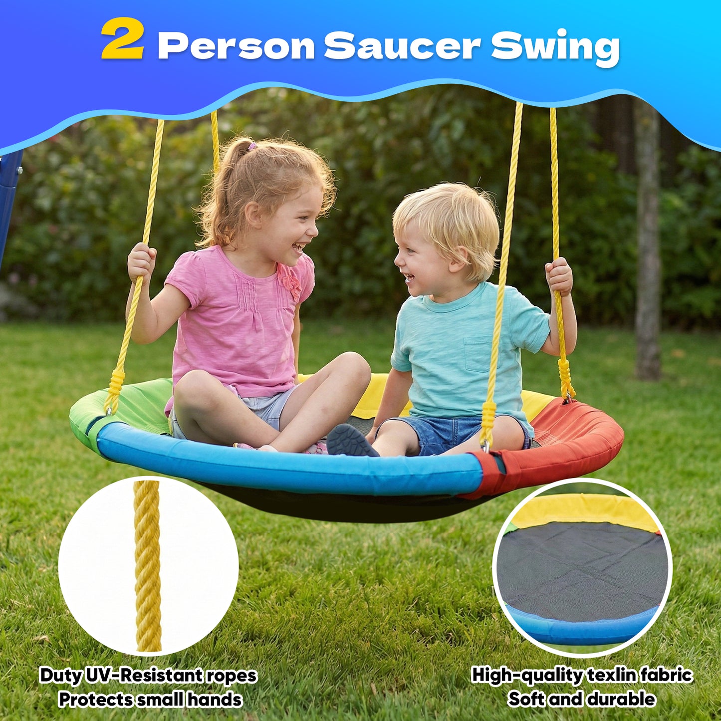 Swing Sets for Backyard,Fashionsport Outfitters Heavy-Duty 500lbs Outdoor Metal Swing sets for Playground,Outside Toys with Saucer Swing,Belt Swing and Trapeze Rings for Aged 3-12 Kids