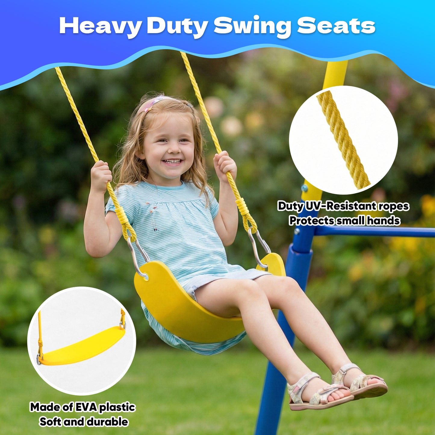 Metal Swing Sets for Backyard,Fashionsport Outfitters Heavy-Duty Outdoor Kids Swing sets for Playground,Outside Toys with Saucer Swing,Glider,Wave Slide,Belt Swing ,Trapeze Bar Swing for Aged 3-12