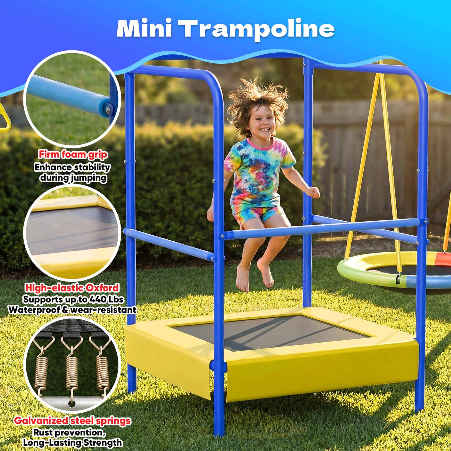 Swing Sets with Trampoline,Fashionsport Outfitters Heavy-Duty Outdoor Swing sets for Backyard,Playground,Outside Toys with Saucer Swing,Wave Slide,Belt Swing,Trapeze Bar,Basketball Hoop for Aged 3-12