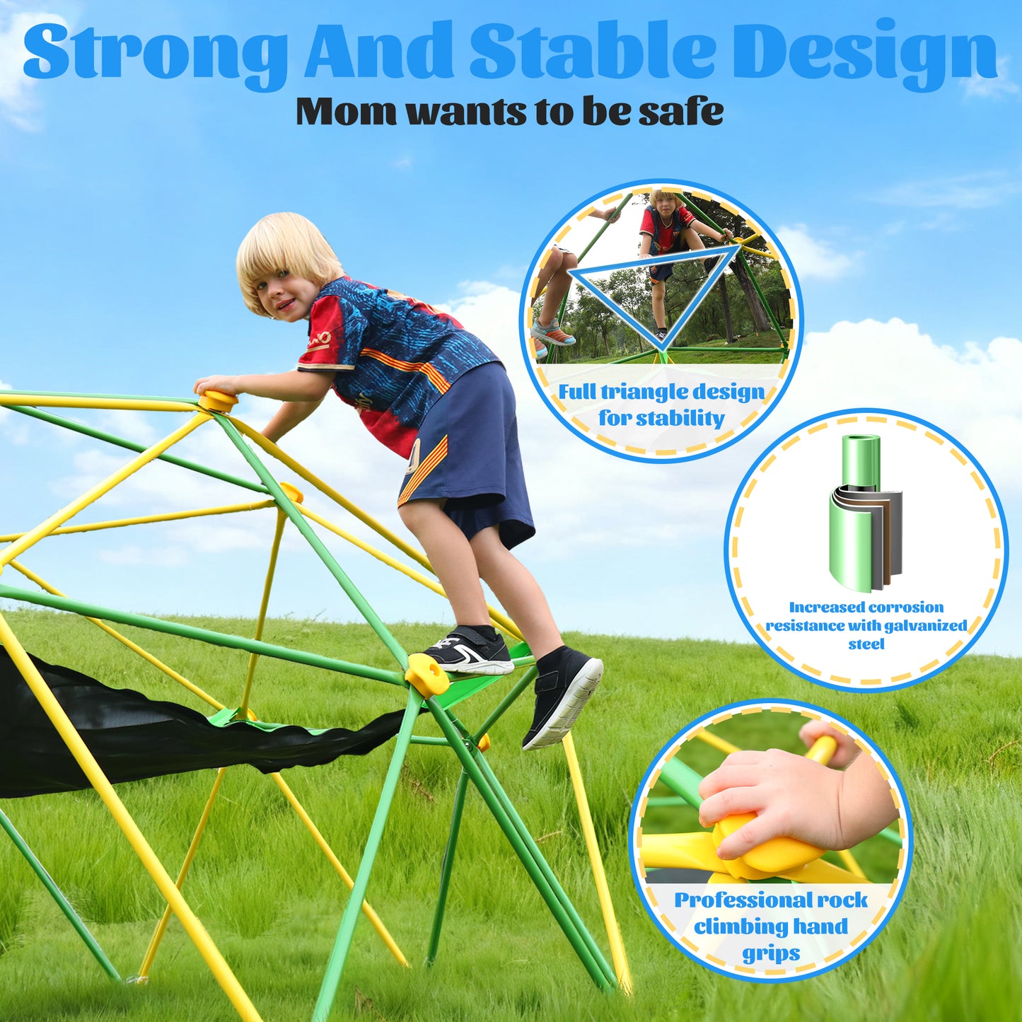 10FT Climbing Dome with Hammock and Led String Light, Kids Geometric Climber Dome Jungle Gym Outdoor Play Toddler Play Set for Ages 3-10, Supports up to 880lbs