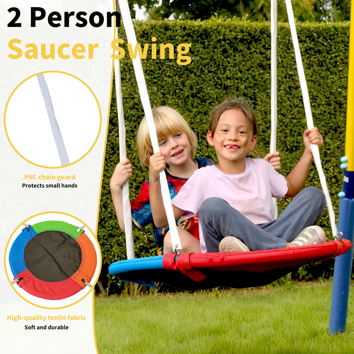 5-in-1 Swing Set,Metal Swing Sets for Backyard,Heavy-Duty Outdoor Kids Playsets for Playground,Outside Play Toys with Bonus Trapeze Bar Ring Great for Aged 3-12
