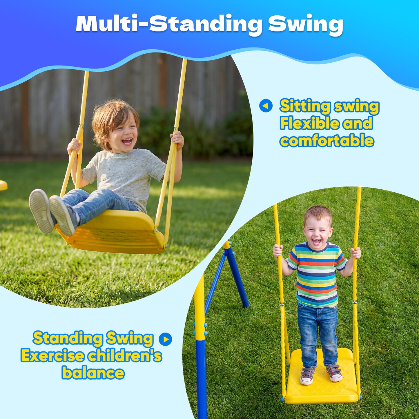 7in1 Swing Sets,Fashionsport Heavy-Duty Outdoor Metal Swing sets for Backyard,Outside Toys with Saucer Swing,Wave Slide,Glider,Belt Swing,Trapeze Bar,Standing Swing,Teeter Totters for Aged 3-12