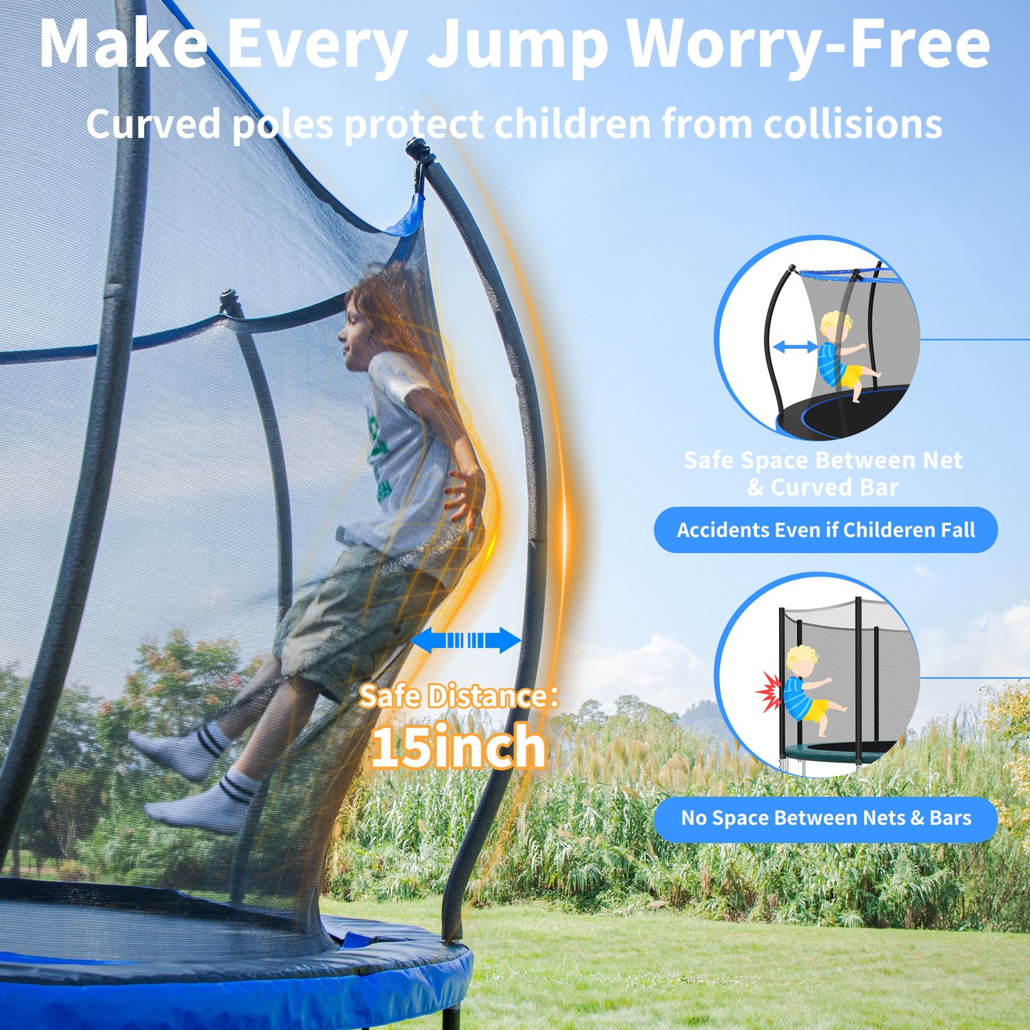 Outdoor Trampoline,10FT/12FT/14FT /16FT Trampoline with LED Lights, Recreational Backyard Trampolines Anti-Rust for Kids and Adults with Net and Ladder