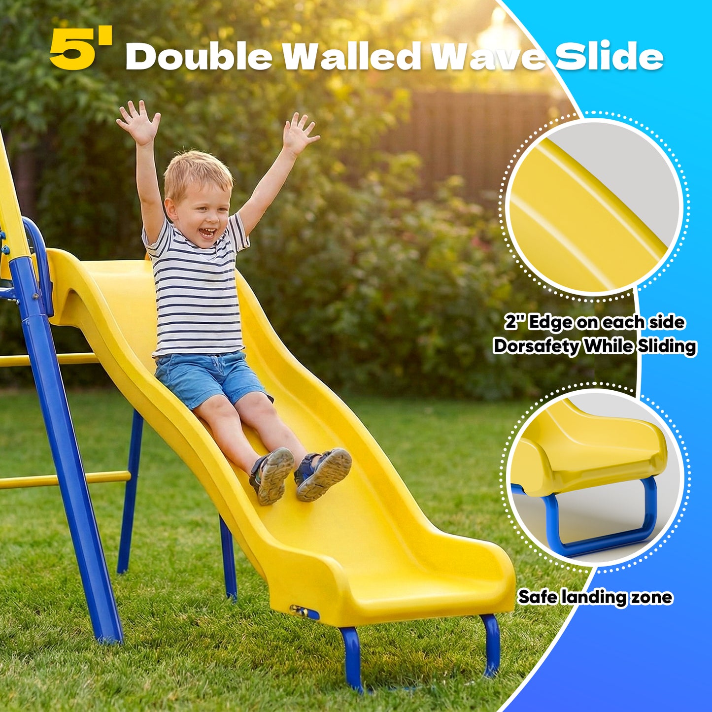 Swing Sets 6 Kids Play,Fashionsport Outfitters Heavy-Duty Outdoor Metal Swing sets for Backyard,Playground,Outside Toys with Saucer Swing,Wave Slide,Glider,Standing Swing for Aged 3-12