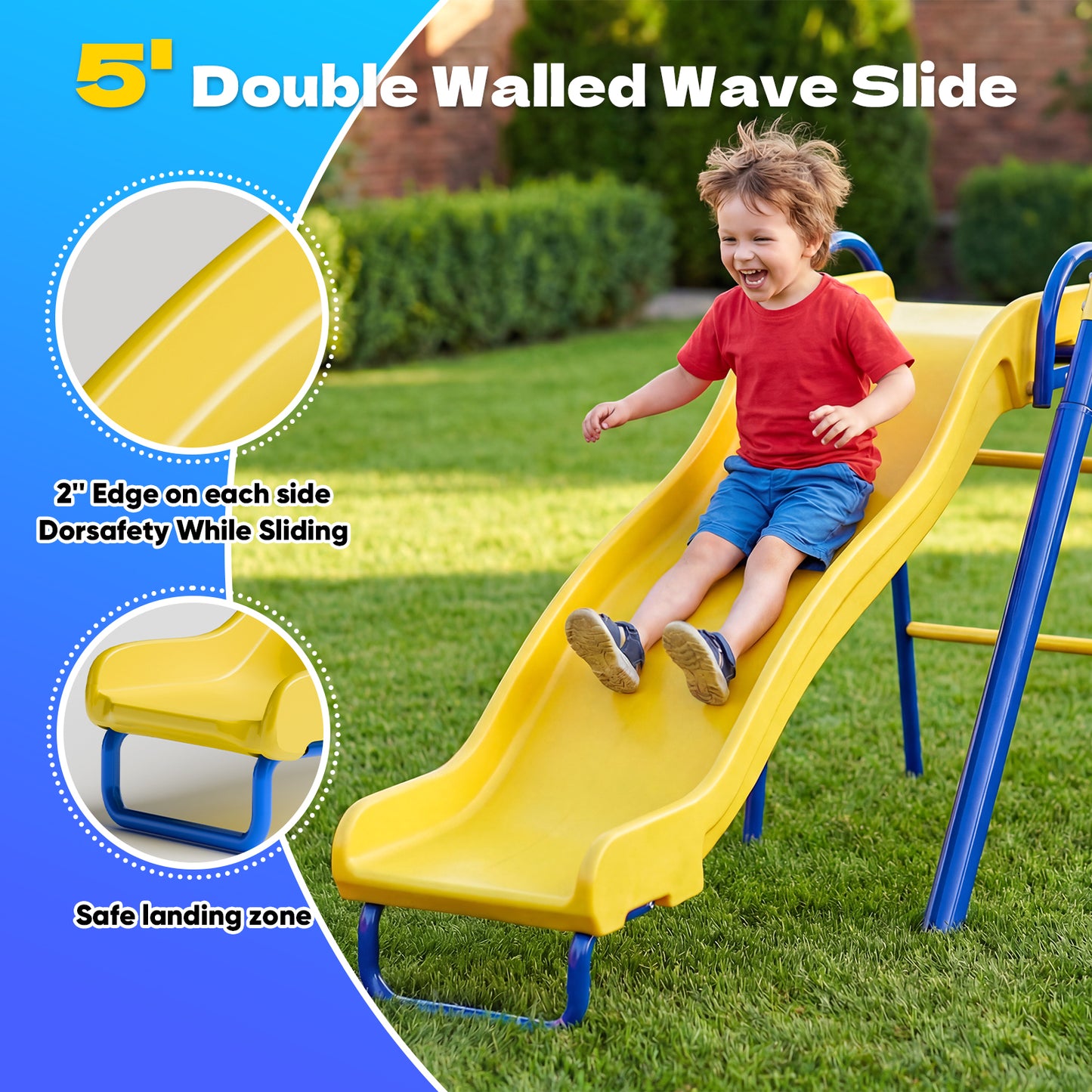 Swing Sets for Backyard,Fashionsport Outfitters Heavy-Duty Outdoor Kids Metal Swing sets for Playground,Outside Toys with Saucer Swing,Wave Slide,Belt Swing ,Trapeze Bar Ring for Kids Aged 3-12