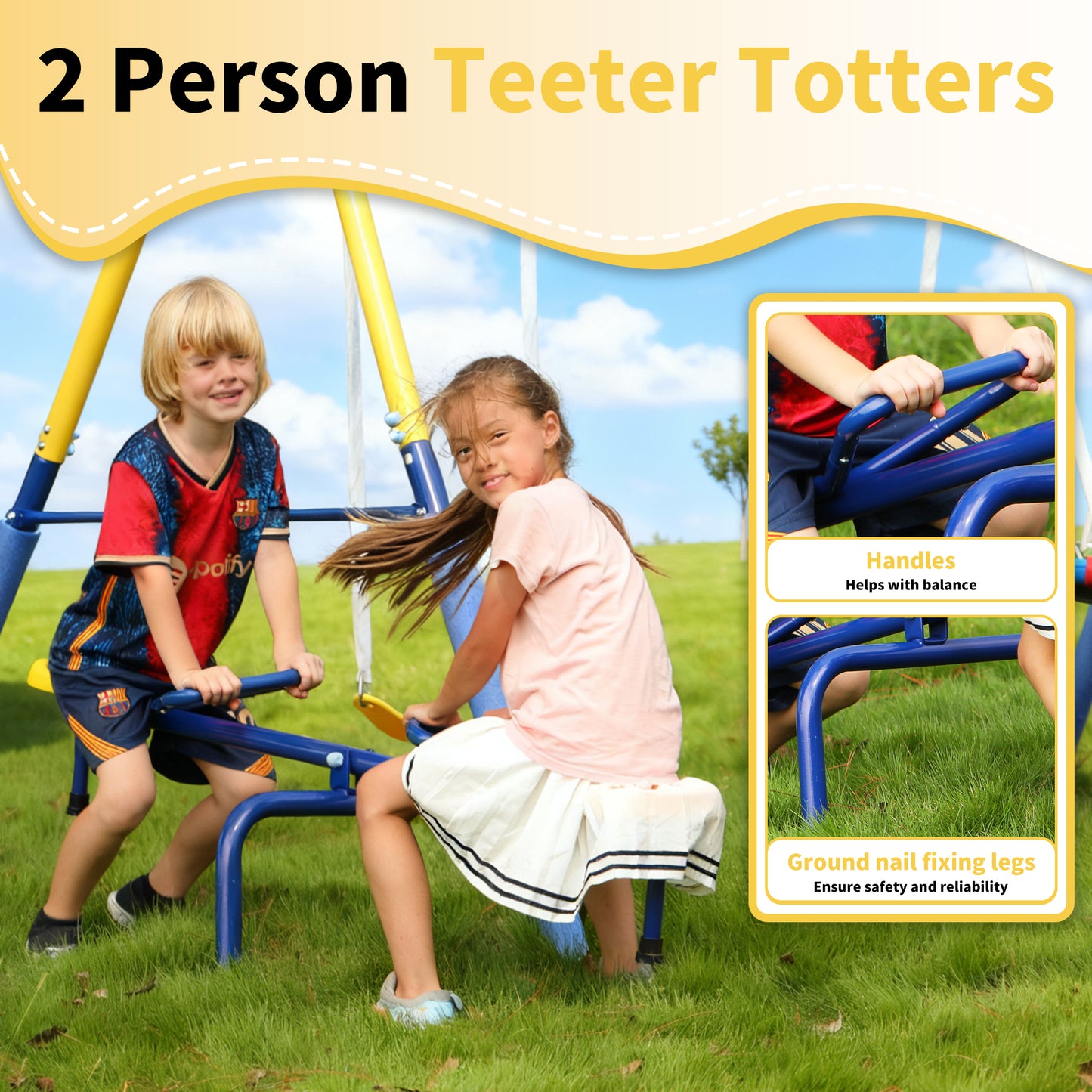 5-in-1 Swing Set,Metal Swing Sets for Backyard,Heavy-Duty Outdoor Kids Playsets for Playground,Outside Play Toys with Bonus Trapeze Bar Ring Great for Aged 3-12