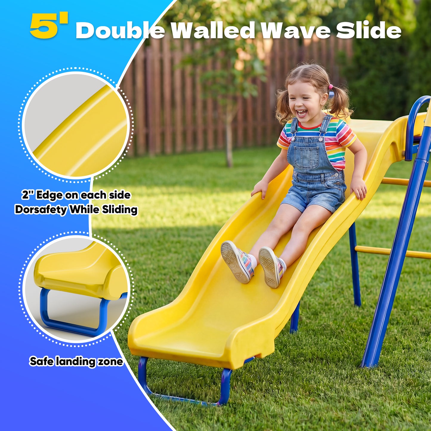 Metal Swing Sets for Backyard,Fashionsport Outfitters Heavy-Duty Outdoor Kids Swing sets for Playground,Outside Toys with Saucer Swing,Glider,Wave Slide,Belt Swing ,Trapeze Bar Swing for Aged 3-12
