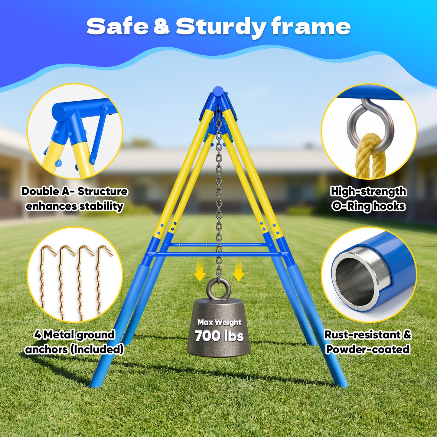 Metal Swing Sets for Backyard,Fashionsport Outfitters Heavy-Duty Outdoor Swing sets for Playground,Outside Toys with Saucer Swing,Glider,Wave Slide,Belt Swing ,Basketball Hoop for 7 Kids Aged 3-12