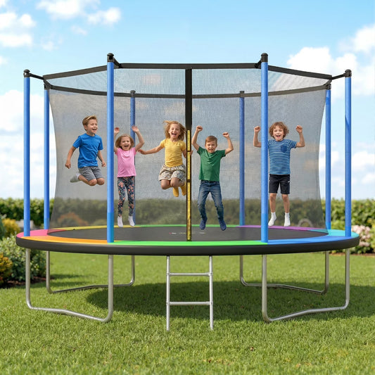 Outdoor Trampoline,Fashionsport Outfitters 14FT Trampoline, Recreational Backyard Trampolines Anti-Rust for Kids and Adults with Net and Ladder