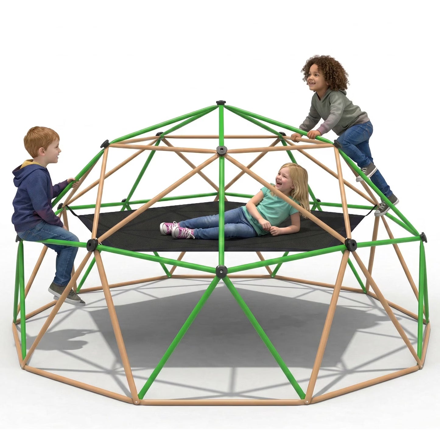13FT Climbing Dome with Hammock,Fashionsport Outfitters Kids Geometric Climber Dome Jungle Gym Outdoor Play Toddler Play Set for Ages 3-12, Supports up to 880lbs