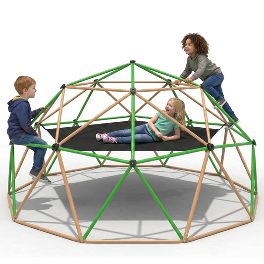 13FT Climbing Dome with Hammock,Fashionsport Outfitters Kids Geometric Climber Dome Jungle Gym Outdoor Play Toddler Play Set for Ages 3-12, Supports up to 880lbs