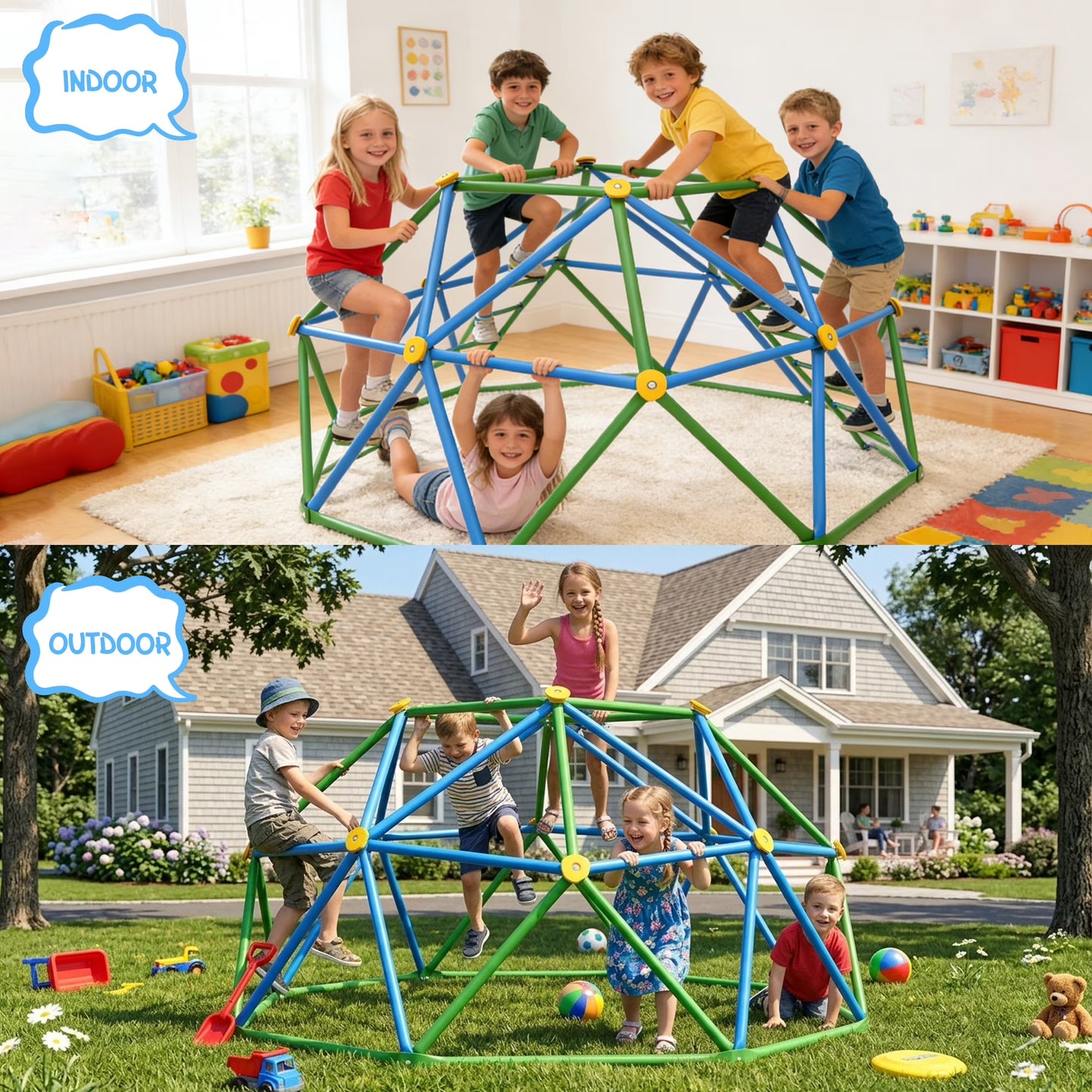 6FT Climbing Dome with Hammock,Fashionsport Outfitters Kids Geometric Climber Dome Jungle Gym Outdoor Play Toddler Play Set for Ages 3-12