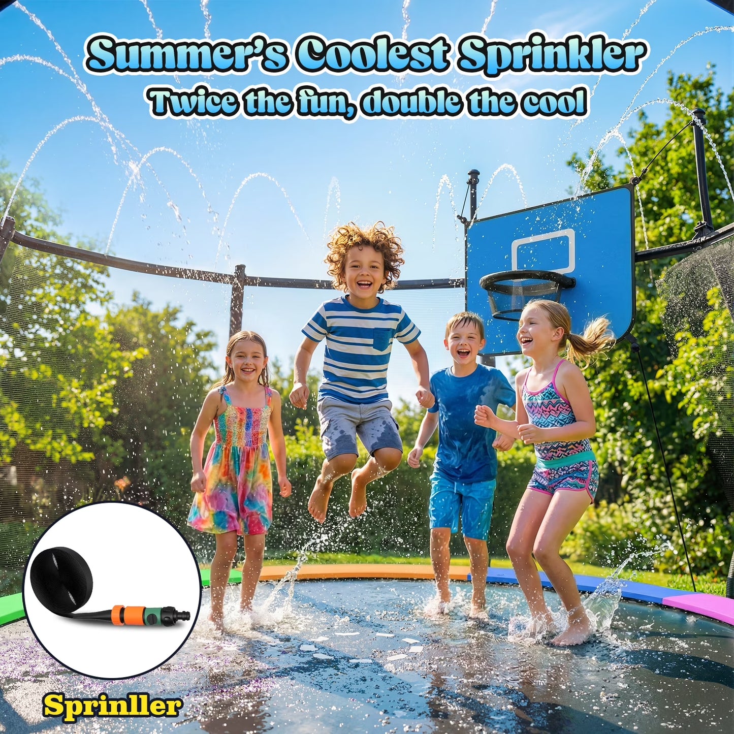 Outdoor Trampoline,Fashionsport Outfitters 8FT/12FT/14FT/16FT Round Jumping Trampoline with Ladder,Sprinkler,Basketball Hoop Board,Recreational Backyard Trampolines Anti-Rust for Kids Gift