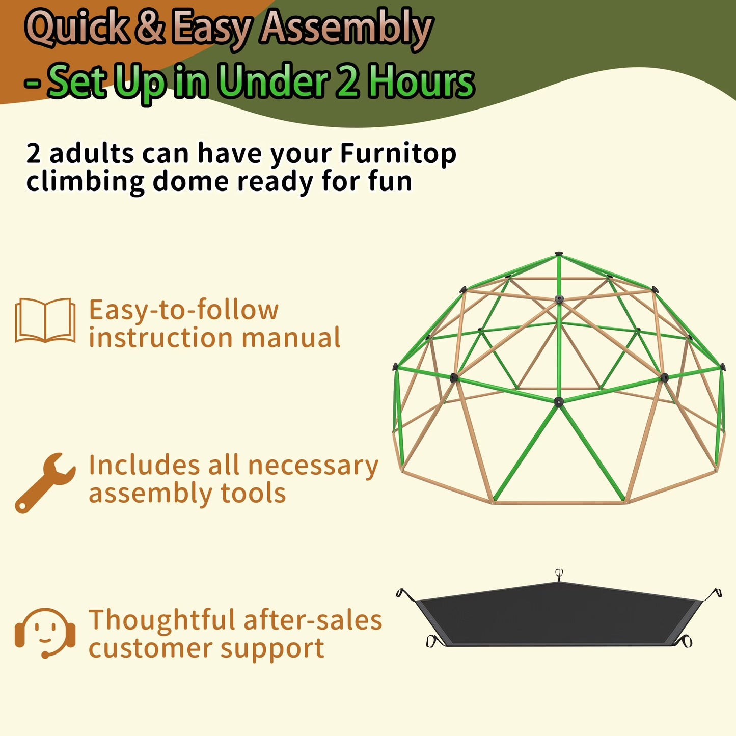 13FT Climbing Dome with Hammock,Fashionsport Outfitters Kids Geometric Climber Dome Jungle Gym Outdoor Play Toddler Play Set for Ages 3-12, Supports up to 880lbs