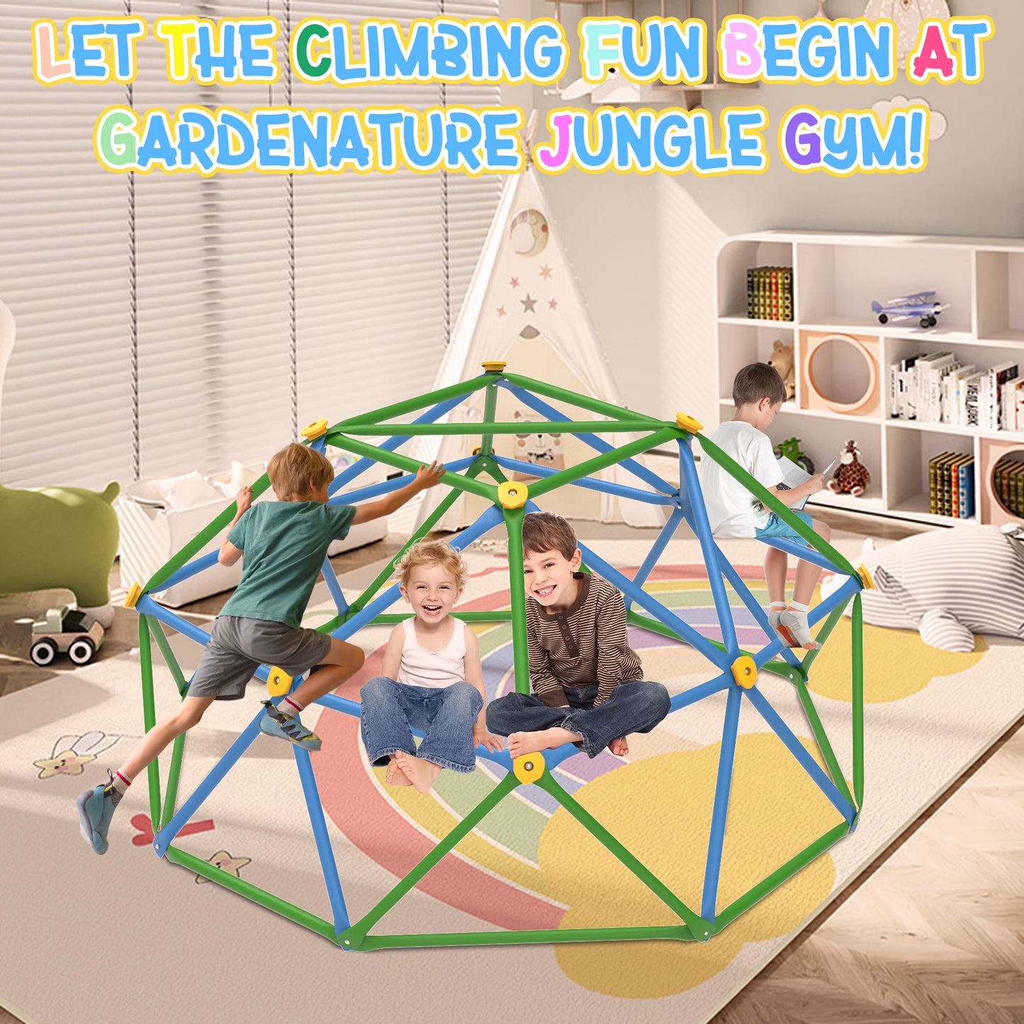6FT Climbing Dome with Hammock,Fashionsport Outfitters Kids Geometric Climber Dome Jungle Gym Outdoor Play Toddler Play Set for Ages 3-12