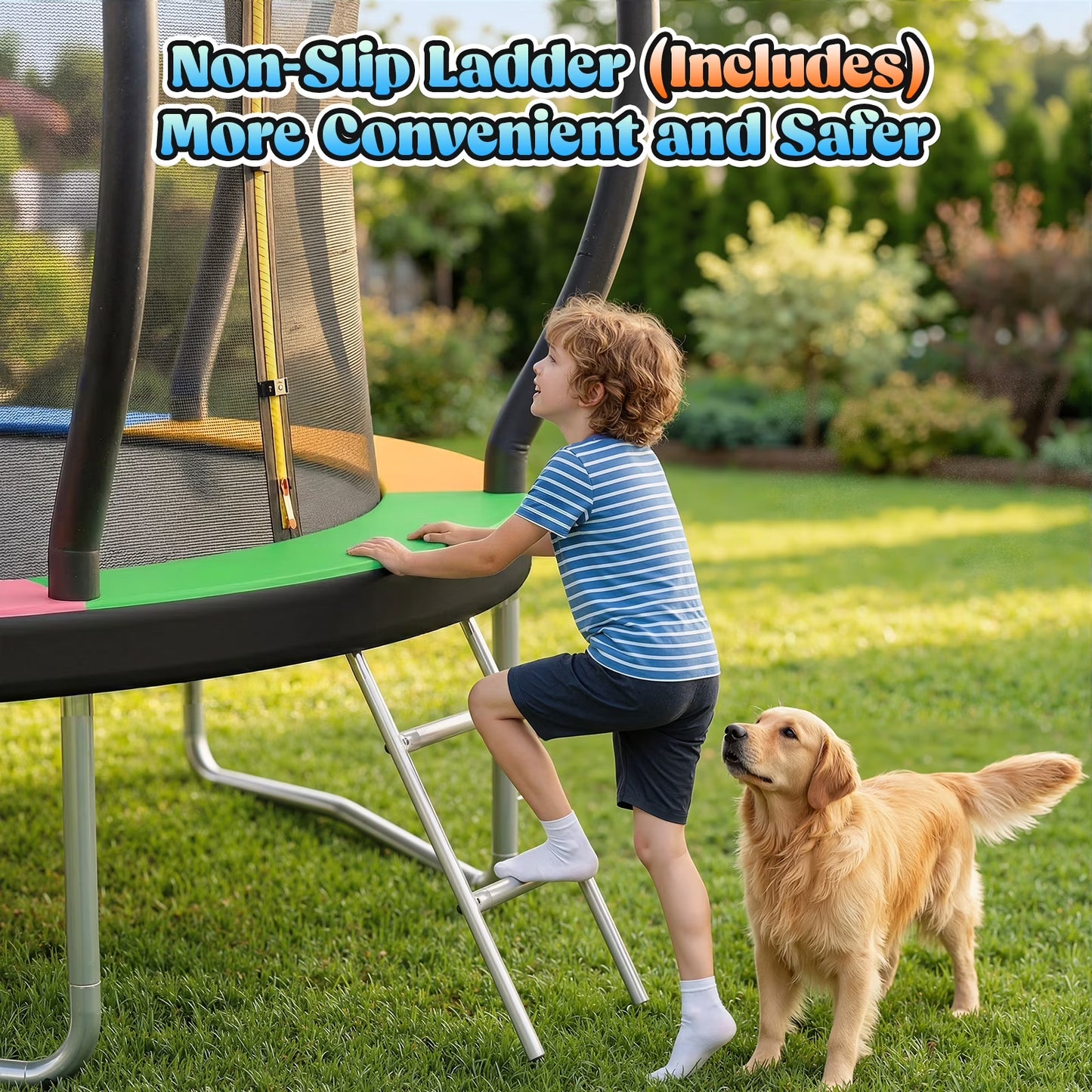 Outdoor Trampoline,Fashionsport Outfitters 8FT/10FT/12FT/14FT Round Jumping Trampoline with Enclosure Net and Ladder,Recreational Backyard Trampolines Anti-Rust for Kids Birthday Gift
